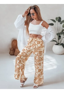 Spodnie damskie wide leg w kwiaty LOVEGARDEN kamelowe Dstreet UY2657
