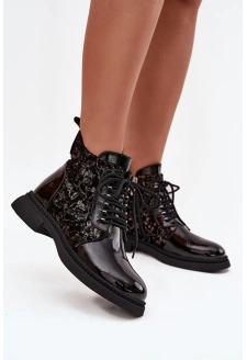 Lakované dámské botky D&A – černé, zateplené