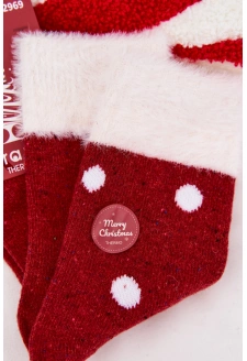 Dámské vánoční ponožky s chlupem a puntíky – červené (vlna alpaka)