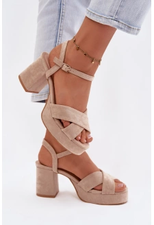 Dámské sandály na sloupkovém podpatku Janelia – béžové