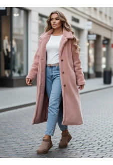 Płaszcz zimowy damski teddy futrzany długi różowy Dstreet NY0751z