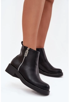 Dámské nízké kotníkové boty Vionna se zirkony – černé