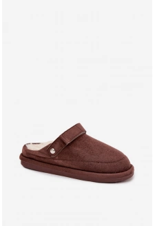 Dámské zateplené pantofle s páskem Rilena - čokoládové