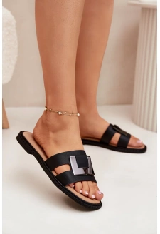 Dámské ploché pantofle s ozdobným detailem Artiker – černé