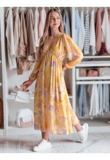 Sukienka one size midi w kwiatki LILOVIE żółta Dstreet EY2574