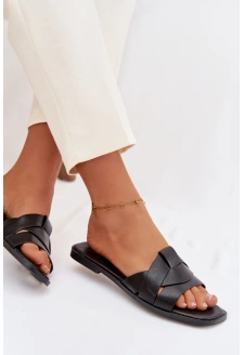 Dámské ploché pantofle s pásky Marissae – černé