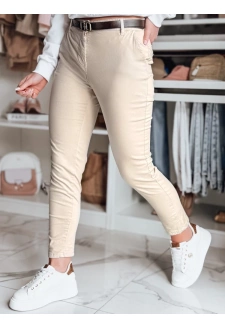 Spodnie damskie slim fit z paskiem LINESKA jasnobeżowe Dstreet UY2573