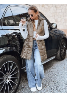 Kamizelka damska pikowana z kapturem złota Dstreet TY5258