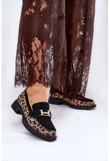 Dámské semišové mokasíny s panterkovým vzorem Vinceza – černé