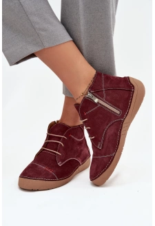 Dámské kožené polobotky s prošitím na zip Artiker – bordó