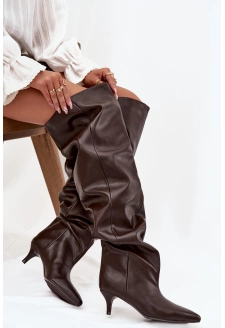 Nazouvací dámské kozačky na jehlovém podpatku Ysolienne – čokoládové