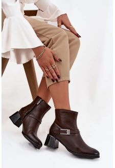Dámské kožené botky na podpatku Zazoo – čokoládové