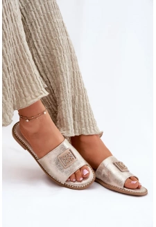 Dámské pantofle na nízkém podpatku s ozdobou S.Barski – zlaté