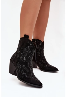 Dámské kotníkové boty Lelira kovbojky se zdobením – černé