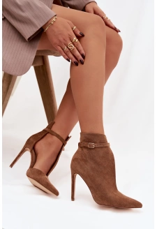 Dámské kotníkové boty na jehlovém podpatku z eko semiše Amalundi – tmavě béžové