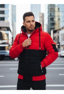 Kurtka męska zimowa z kapturem czarno-czerwona Dstreet TX5100