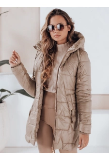 Kurtka zimowa damska pikowana z kapturem kamelowa Dstreet TY5091