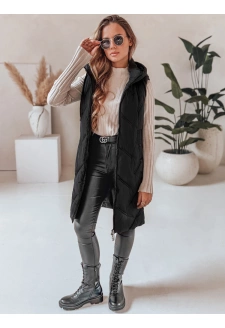 Kamizelka damska długa pikowana z kapturem czarna Dstreet TY5096