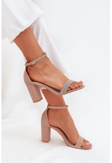 Dámské lesklé sandály na sloupkovém podpatku Kavina – růžové zlato