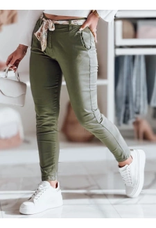 Spodnie damskie materiałowe chinosy z paskiem ROSSALI oliwkowe Dstreet UY2596