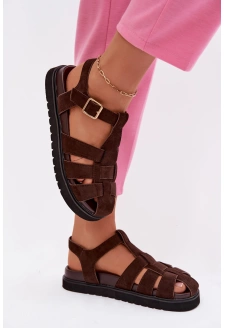 Dámské sandály římského stylu se zlatou přezkou na platformě Terelina – čokoládové