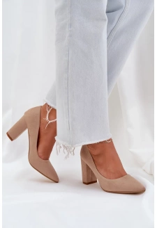 Dámské lodičky na podpatku z eko semiše Florena – tmavě béžové
