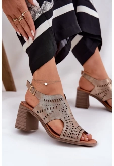 Dámské perforované sandály na sloupku – zlaté Tosine