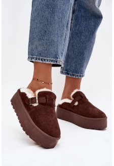 Dámské sněhule Jessina na platformě s kožešinou a sponou – čokoládové