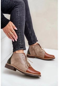 Zateplené Kožené Kotníkové Boty Na Ploché Podpatku Hnědé Moreto