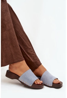 Dámské pantofle se zlatými cvočky – modré Ferinna