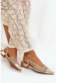 Dámské sandály s pleteným detailem na podpatku – zlaté Nivorra