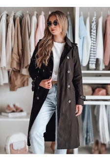 Płaszcz damski długi z paskiem SLIMFOTA czarny Dstreet NY0747