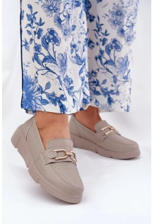 Dámské kožené mokasíny se zlatým detailem Vinceza – tmavě béžové