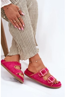 Dámské pantofle s přezkami a ozdobným lemováním – fuchsiové Visley