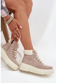 Dámské semišové sněhule Vinceza s kožešinou na platformě – béžové