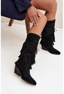 Dámské zateplené kovbojky s třásněmi Brivina – černé