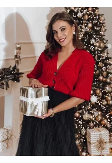 Dámský svetr NUTI na rozepínání červený Dstreet MY2370