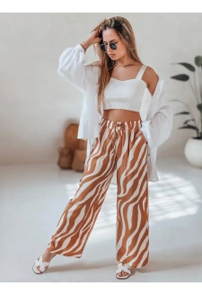 Spodnie damskie wide leg w paski ZEBRAVIBE beżowo-kamelowe Dstreet UY2655