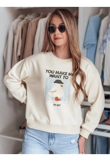 Bluza damska oversize z nadrukiem GOOSHY ecru Dstreet BY1427