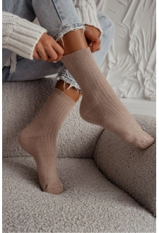 Dámské froté ponožky s proužky – béžové