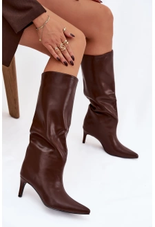 Dámské nazouvací kozačky na jehlovém podpatku Olivienne – hnědé
