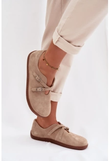 Dámské barefoot polobotky z broušené kůže s pásky Zazoo – béžové