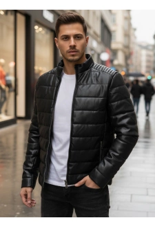 Kurtka skórzana męska zimowa pikowana czarna Dstreet TX5114