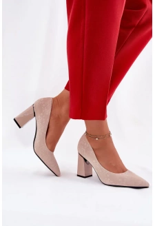 Elegantní dámské lodičky na širokém podpatku Vinceza – béžové