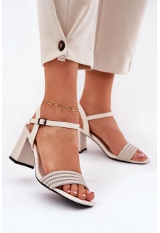 Dámské sandály na sloupku s cyrkoniemi a pleteným detailem Vinceza – béžové