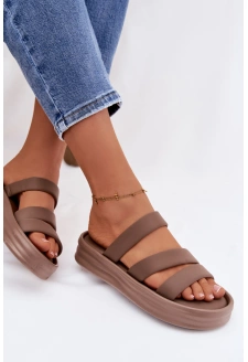 Dámské textilní pantofle na platformě s pásky Liorine – khaki