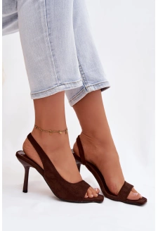 Dámské sandály na jehlovém podpatku z eko semiše Calvoria – čokoládové
