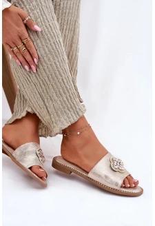 Dámské pantofle na nízkém podpatku s ozdobným detailem S.Barski – zlaté