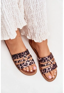 Dámské ploché pantofle se zlatým detailem – panterka Noroti