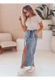 Spódnica maxi z kwiatem ROSA LOVE niebieska Dstreet CY0511